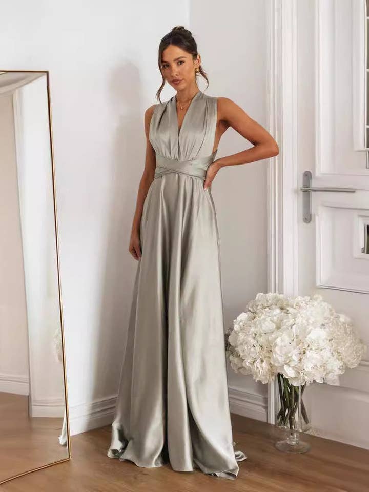 Gray NEW Summer Sizzle Sexy CrossBack Bandage Maxi Dress for wholesale on Faire19