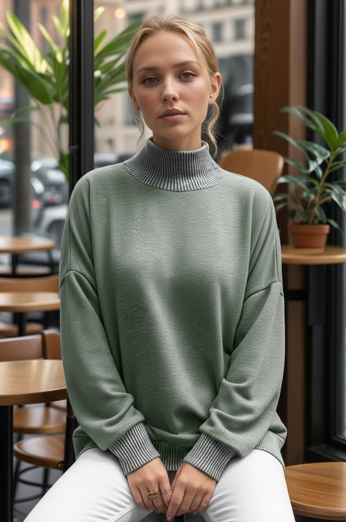 Burgundy Apparel - Wholesale Sweatshirt - Women's - MOCK NECK SWEATSHIRT WITH COLLAR SLIT DETAIL3