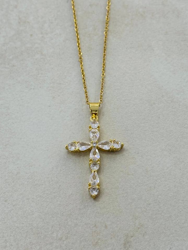 Cross Necklace w White Zirconias for wholesale by Cassette Barcelona