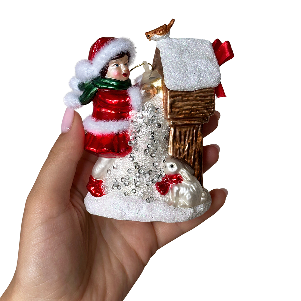 OrnamentallyYou - Wholesale Ornament - Quaint Little Winter Girl Feeding the Birds Glass Christmas Ornament, Cardinal Birdhouse Tree Decor3
