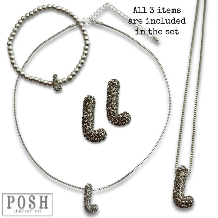 Pink Panache Brands - Wholesale Jewelry Set - Rhinestone initial jewelry set17