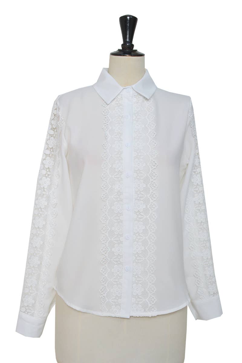 ELLI WHITE - Wholesale Button Down Shirt - Women's - Shirt with lace insert3