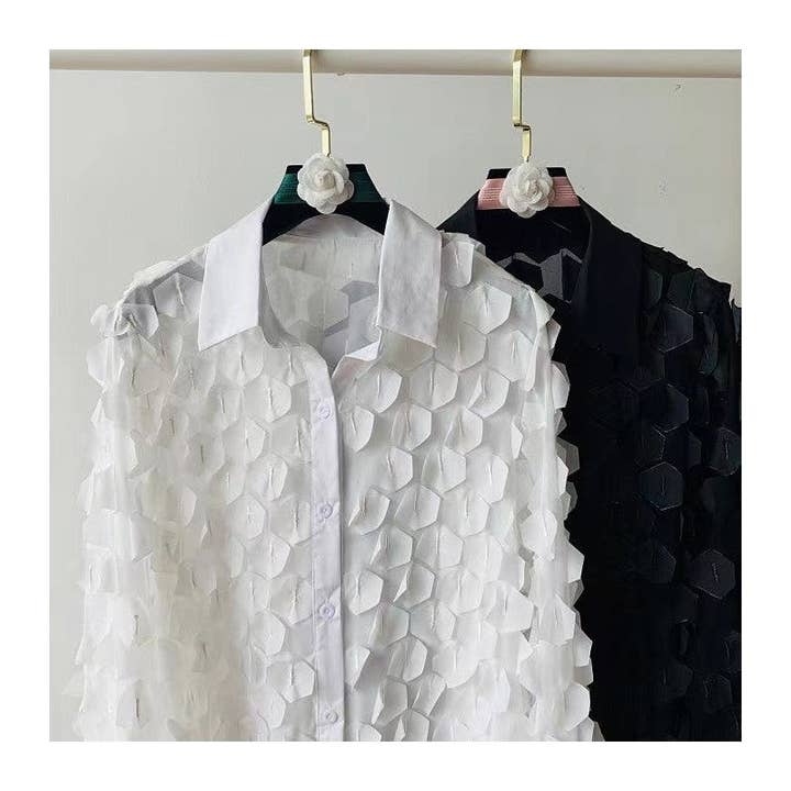 UZ Wholesale Store - Wholesale Button Down Shirt - Women's - Loose-Fit Petal Shape Chiffon Mesh Shirt3