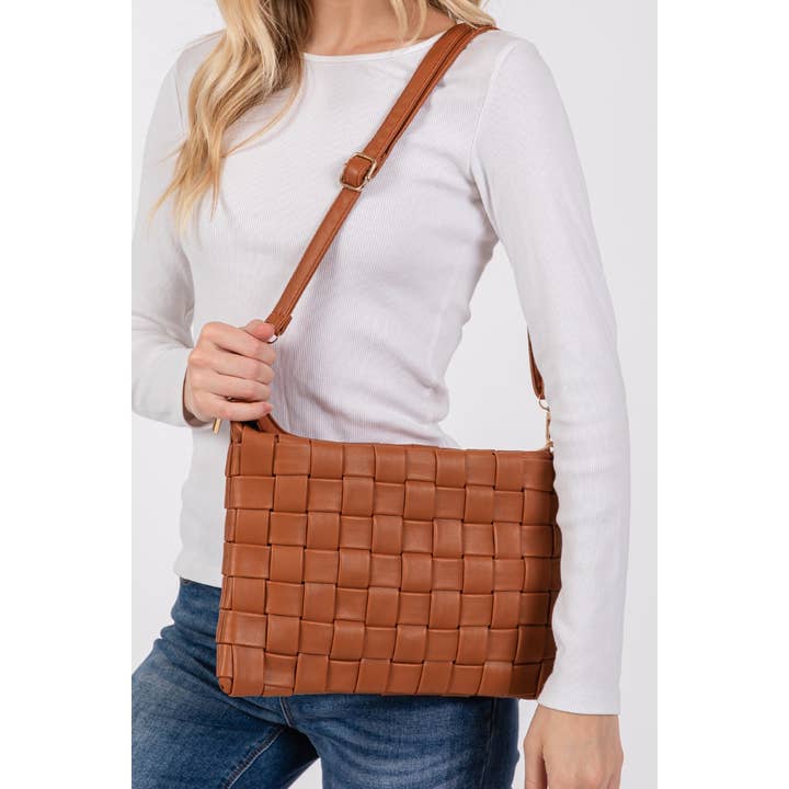 Collections by Fame Accessories - Wholesale Crossbody Bag - Women's - Faux Leather Basket Weave Hand Bag