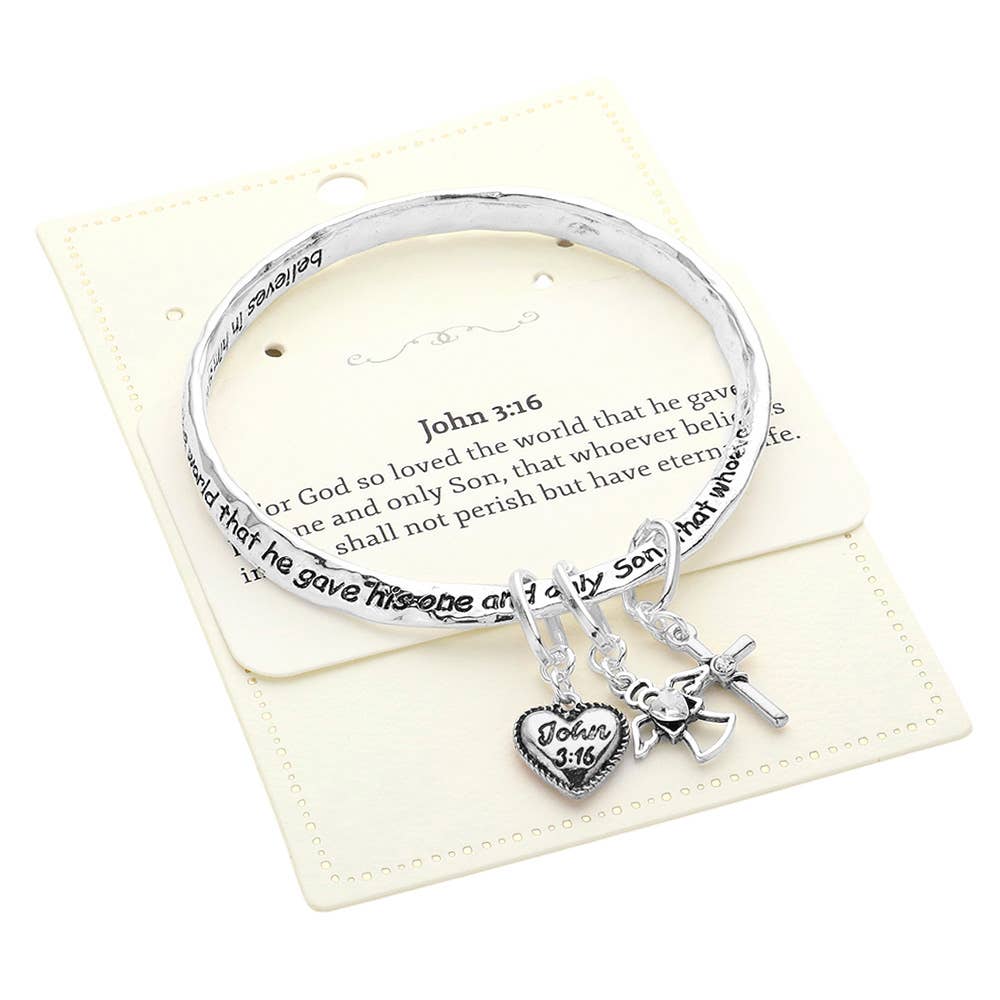 Sensibling Corp. - Wholesale Charm/Dangle Bracelet - John 3:16 Message Heart Angel Cross Charm Bangle Bracelet
2