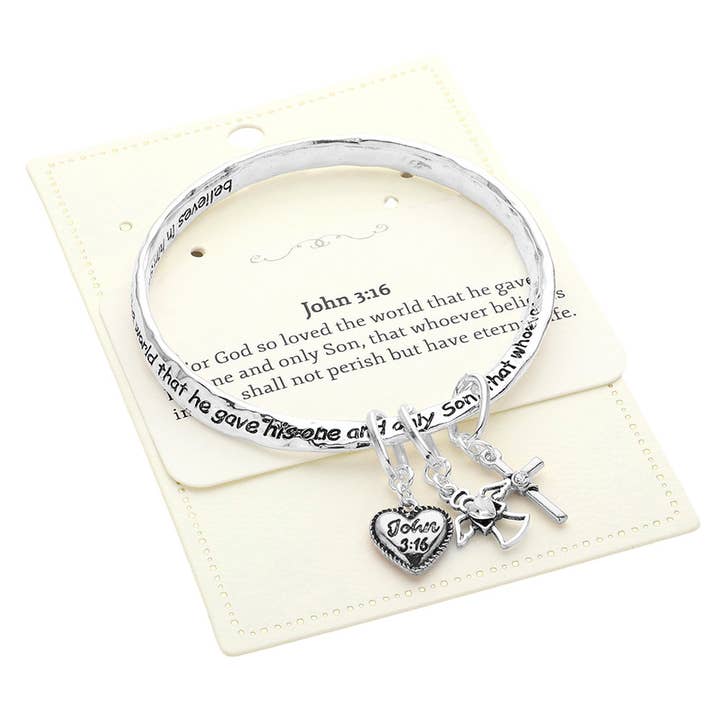 Sensibling Corp. - Wholesale Charm/dangle bracelet - John 3:16 Message Heart Angel Cross Charm Bangle Bracelet
2