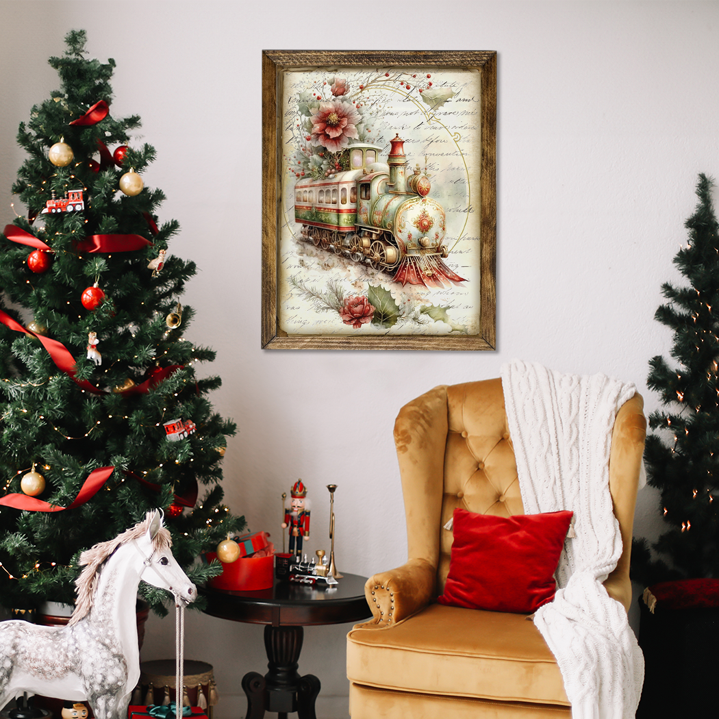 Jarmz Designs - Wholesale Christmas Wall Art - TIMBERLAND FRAME VINTAGE CHRISTMAS TRAIN1