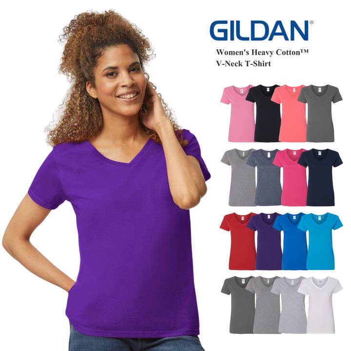 Gildan 5V00L Damen Heavy Cotton Semi-Fitted V-Ausschnitt T-Shirt für den Großhandel von MYES BULK APPAREL