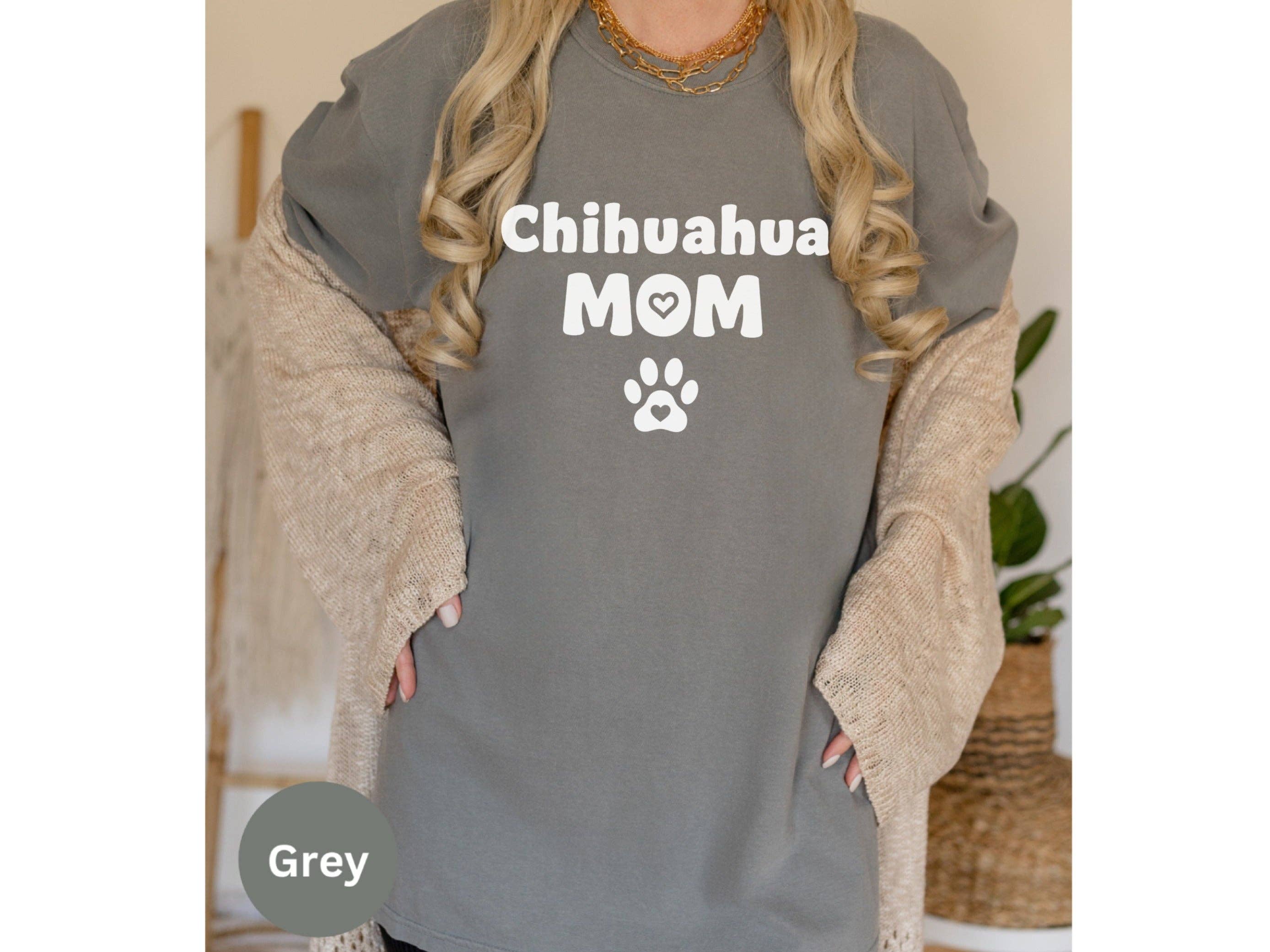 Graphic Galore - Wholesale Screen Printed T-Shirt - Women's - Chihuahua Mom T-Shirt, Dog Mom, Pet Lover Tee, Cute Heart Paw Print Design, Gift for Dog Owners, Animal Lover Shirt2