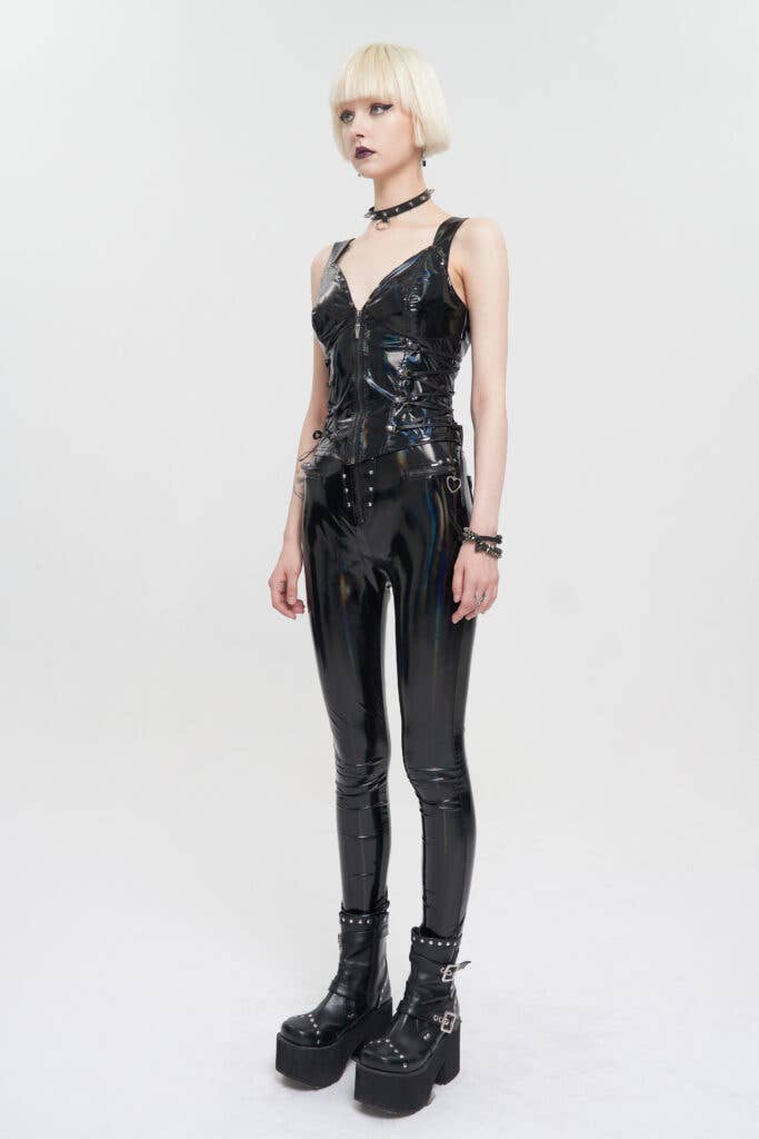 Zwart WT065 - Holografische top van PU-leer met tailleband voor groothandel op Faire3