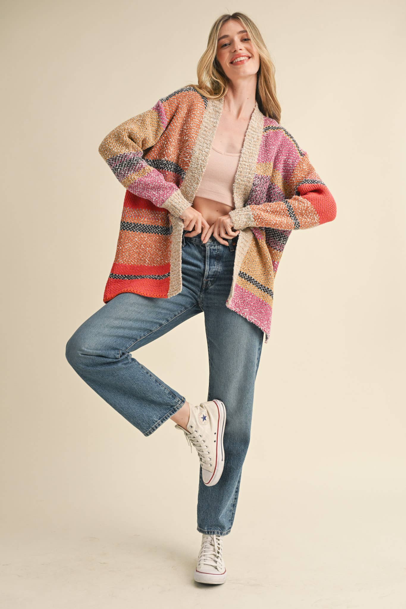 &MERCI - Wholesale Cardigan - Women's - OVERSIZED COLOR BLOCK CARDIGAN MSW1003827