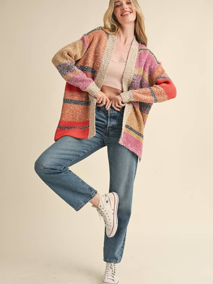&MERCI - Wholesale Cardigan - Women's - OVERSIZED COLOR BLOCK CARDIGAN MSW1003818