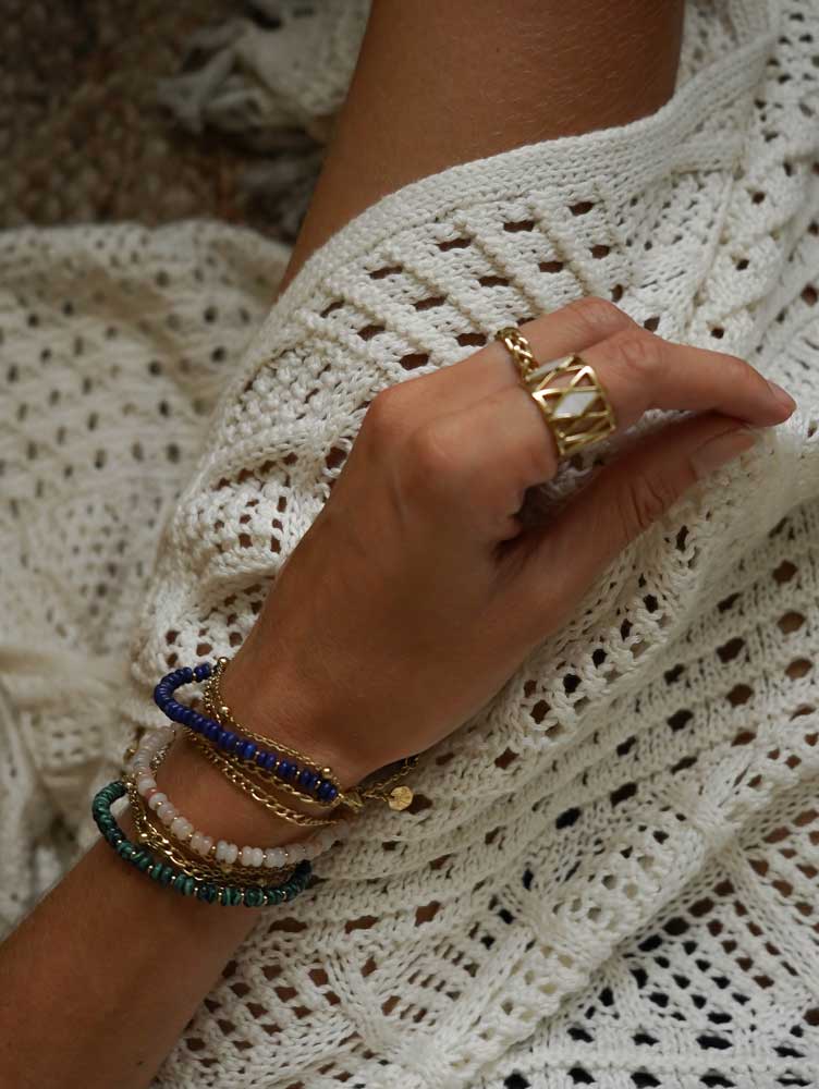 Bijoux 7bis - Wholesale Beaded Bracelet - 3-Row Adjustable Steel Bracelet - Natural Stone Chain6