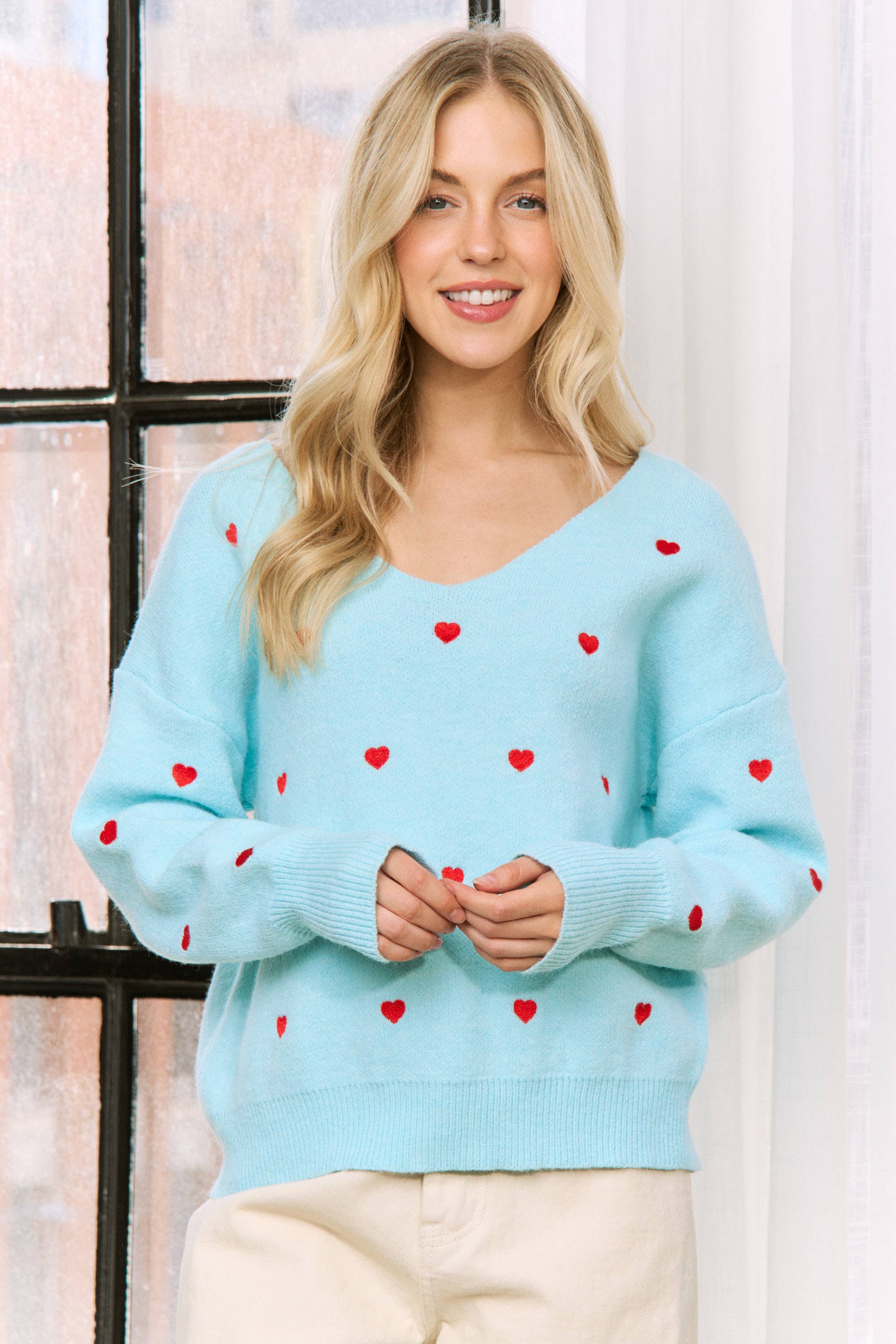 Sweet Generis - Wholesale Knit Sweater - Women's - HEART PATTERN BOXY KNIT PULLOVER SWEATER26