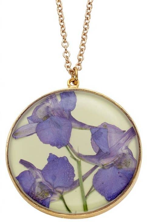 Shari Dixon - Wholesale Pendant/Charm Necklace - Purple Larkspur Lime Lg Rnd Necklace0