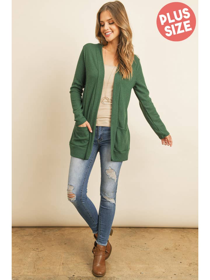 You & Me - Wholesale Cardigan - Women's - PLUS SIZE BRUSHED WAFFLE LONG SLEEVE SIDE POCKET OPEN FRONT12