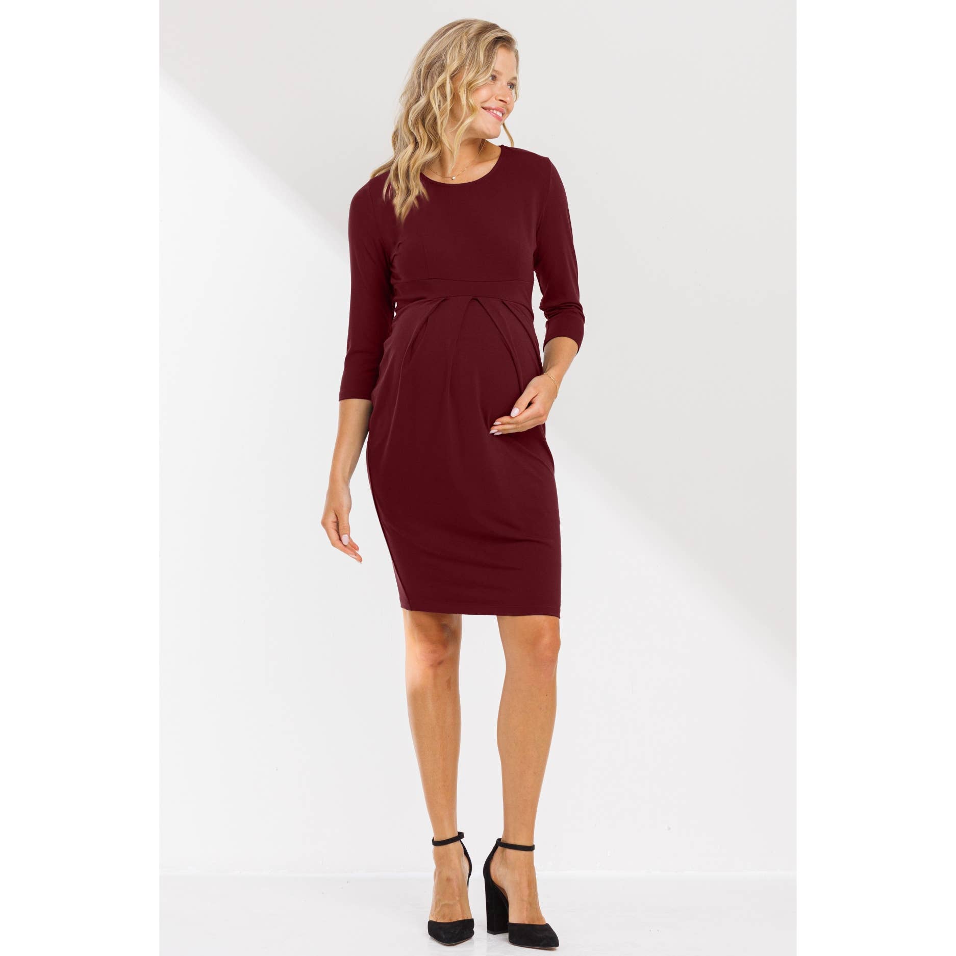 Hello Miz - Wholesale Dress - Maternity - Pleated Quarter Sleeve Maternity Solid Dress7