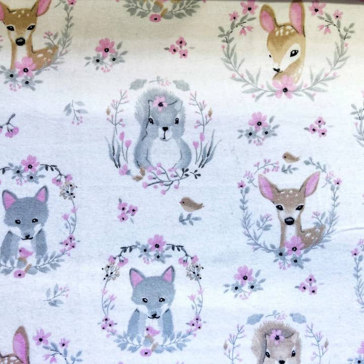 2m 100% Cotton Deer & Bunnies in Woodland Flannel Fabric for wholesale by Thimbles Fabrics And Crafts