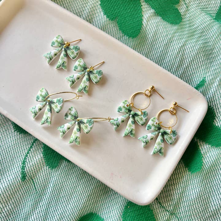 SeizeTheClayJewelry – wholesale Dangle earrings – Clover Bow Earrings, Shamrock Bow Earrings, Lucky Bow4