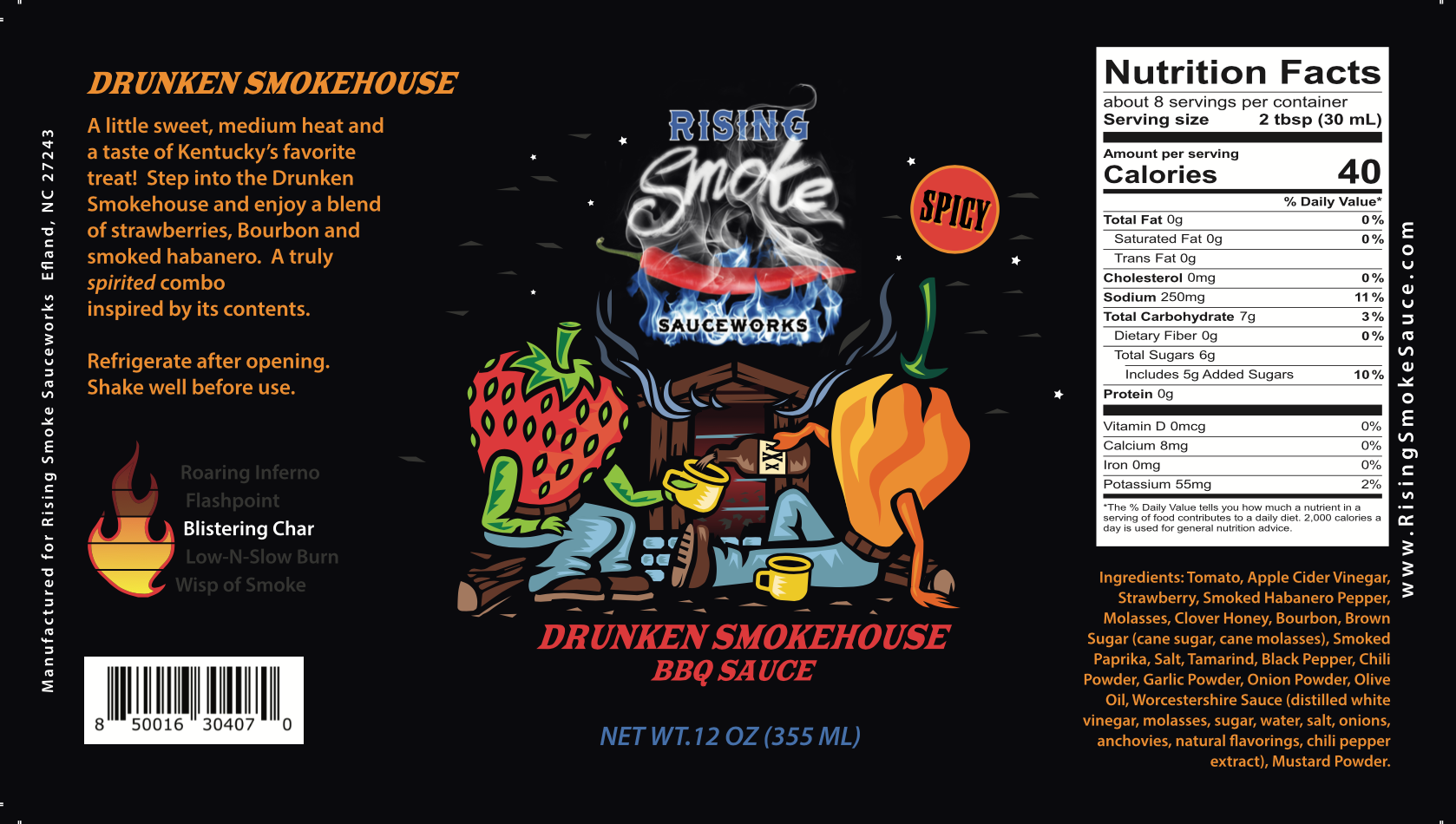 Rising Smoke Sauceworks – Großhandel Grillsoße – 12 oz Drunken Smokehouse BBQ Sauce (halbe Schachtel - 6 Flaschen)6