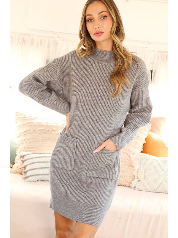 Vine & Love – Vestido - Mulher por atacado – Vestido de malha de manga comprida com detalhe de bolso VD7037014