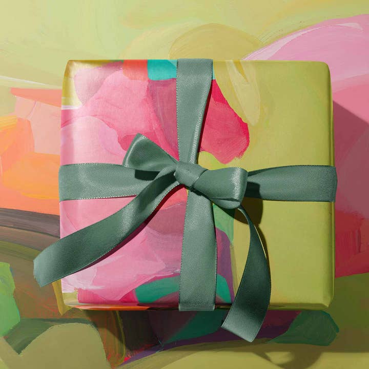 Art gift wrap | Flat wrapping paper | Green pink gift wrap for wholesale by Susannah Bleasby Art