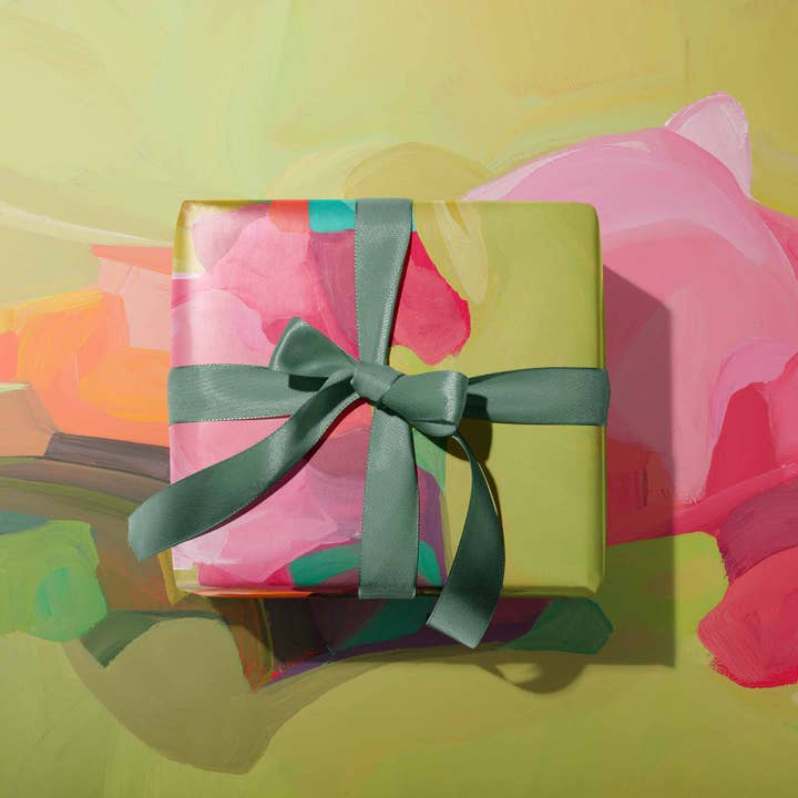 Art gift wrap | Flat wrapping paper | Green pink gift wrap for wholesale by Susannah Bleasby Art