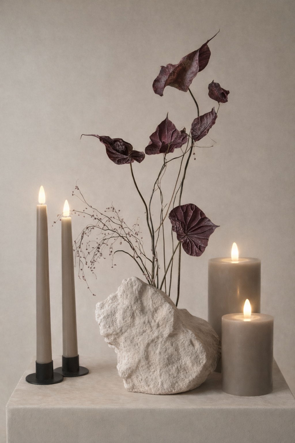 GLO & NEST - Wholesale Flameless Candle - Set of 2 LED Taper Candles - Warm Stone2