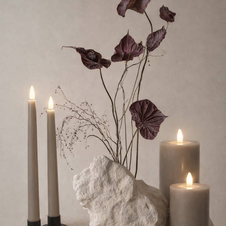 GLO & NEST - Wholesale Flameless Candle - Set of 2 LED Taper Candles - Warm Stone2