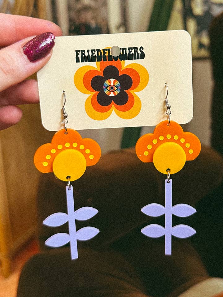 Tangerine dream retro flower 1960s inspired earrings for wholesale by friedflowers