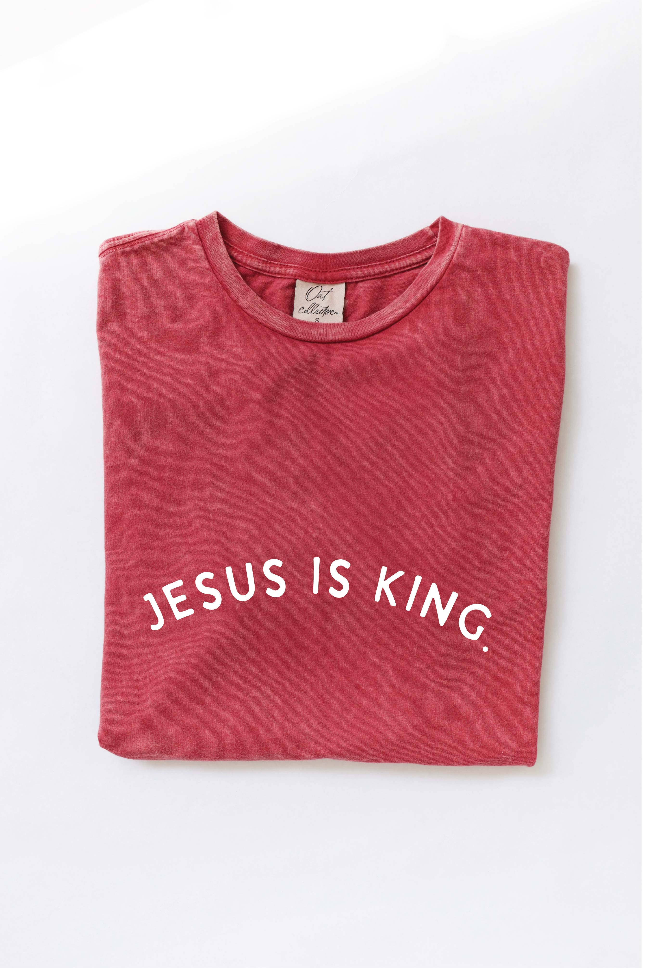 OAT COLLECTIVE – wholesale T-shirts med screentryck – Dam – JESUS ÄR KUNG. Mineraltvättad grafisk topp0