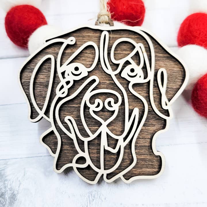 Berner Sennenhond Line Art houten ornament voor wholesale door The Purple Chickadee