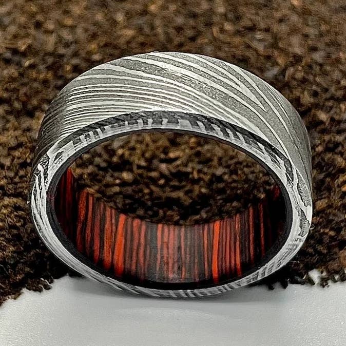 Simple Damascus Steel Twisted Dome Ring for wholesale by RustyStudioUSA