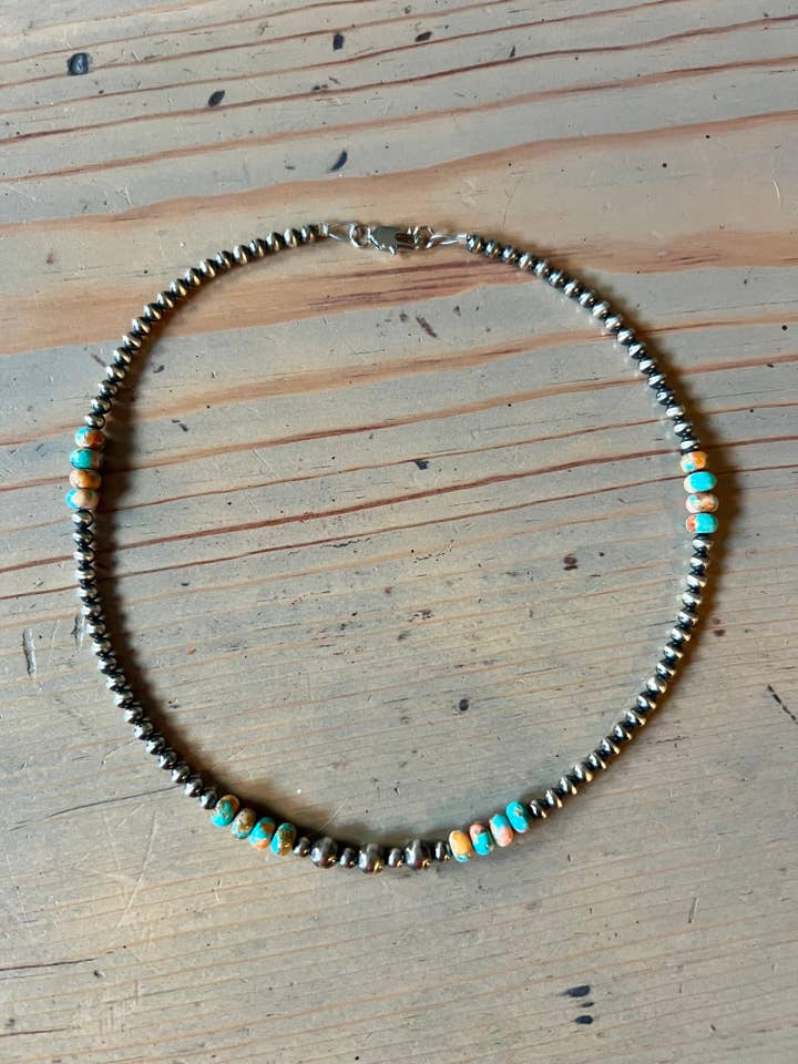 6 mm Sterling Pearl with Spiny Oyster Mohave Copper Turquoise for wholesale by Indian Creek Mercantile