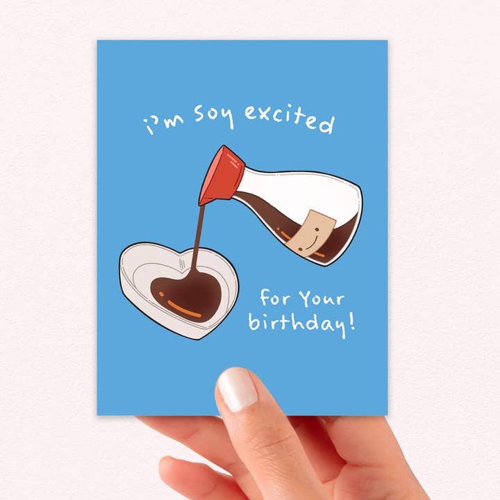 Cute Asian Cards - Wholesale Birthday Card - Soy Excited Cute Birthday Cards | Asian Sauce Food Snacks Greeting4