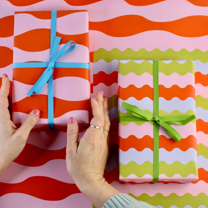 Mixtape Paper Co. - Wholesale Flat Wrap - SQUIGGLY REVERSIBLE GIFT WRAP SHEETS OR ROLLS2