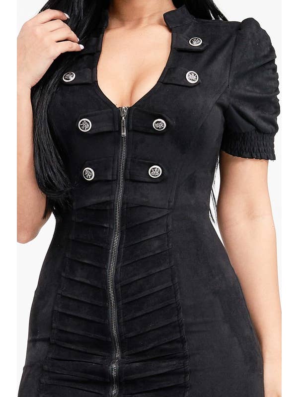 Lydia USA - Venta al por mayor Vestido - Mujer - Vestido de ante con botones militares y media manga
