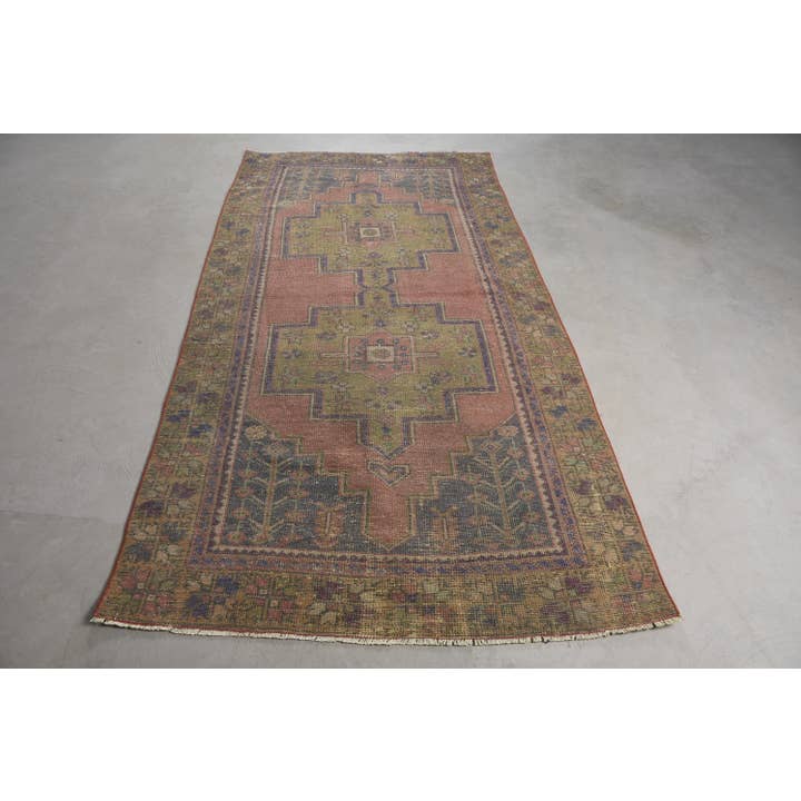 Vintage Geometric Wool Rug in Green and Brown for wholesale by Anatolia Loom