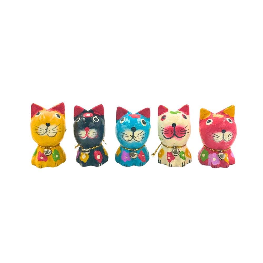 Earths Elements Wholesale - Vente Échantillon pour commerçant – décoration d'intérieur - Figurines de chat en bois, lot de 56