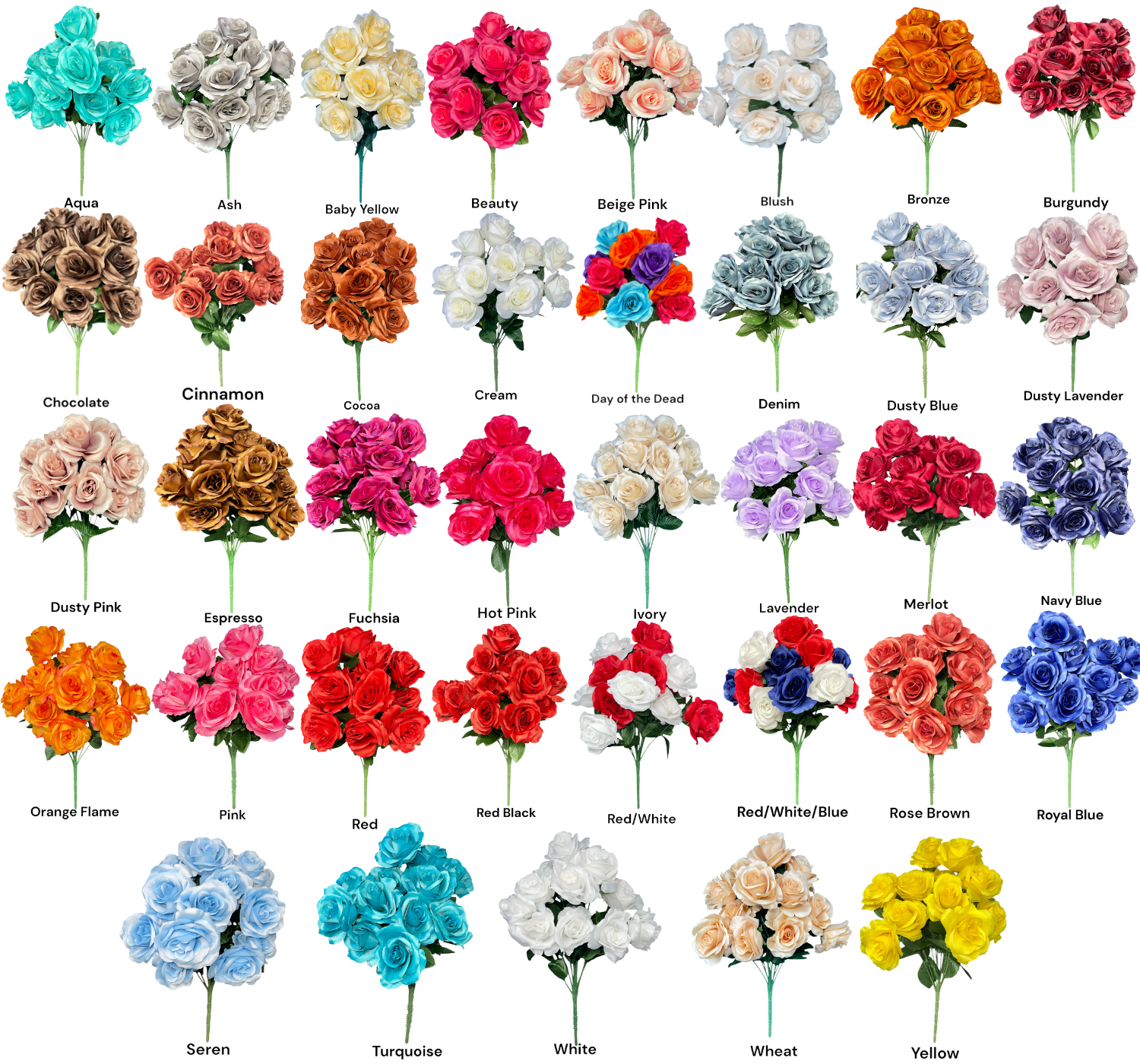 Thompson Wholesale - Wholesale Artificial Flowers - Color Fast Lillian Open Rose Bush (30 PK)0