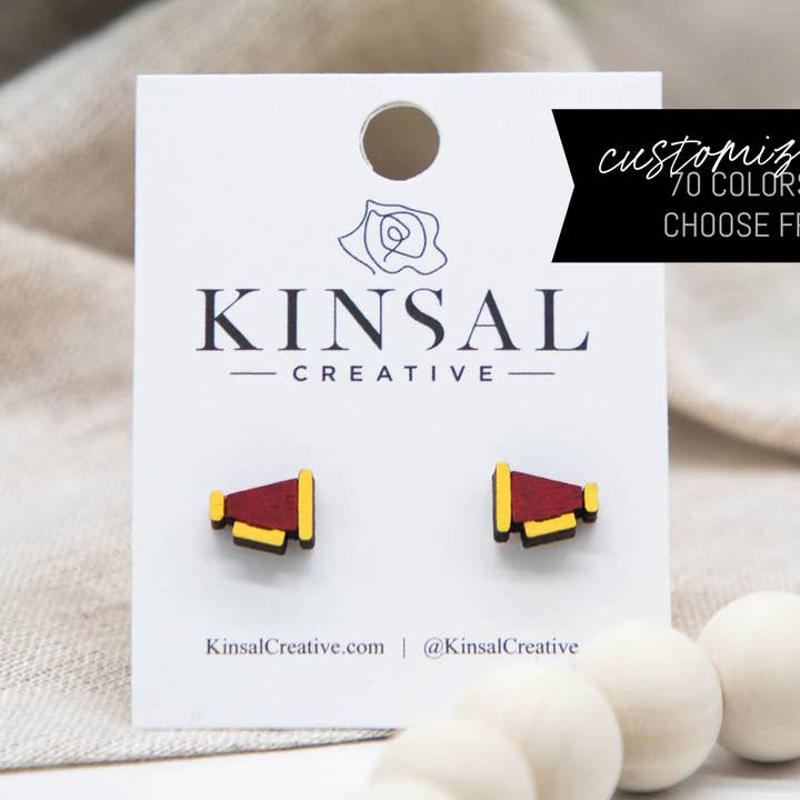 Cheerleading Megafon Anpassningsbara Wood Stud örhängen för wholesale av Kinsal Creative