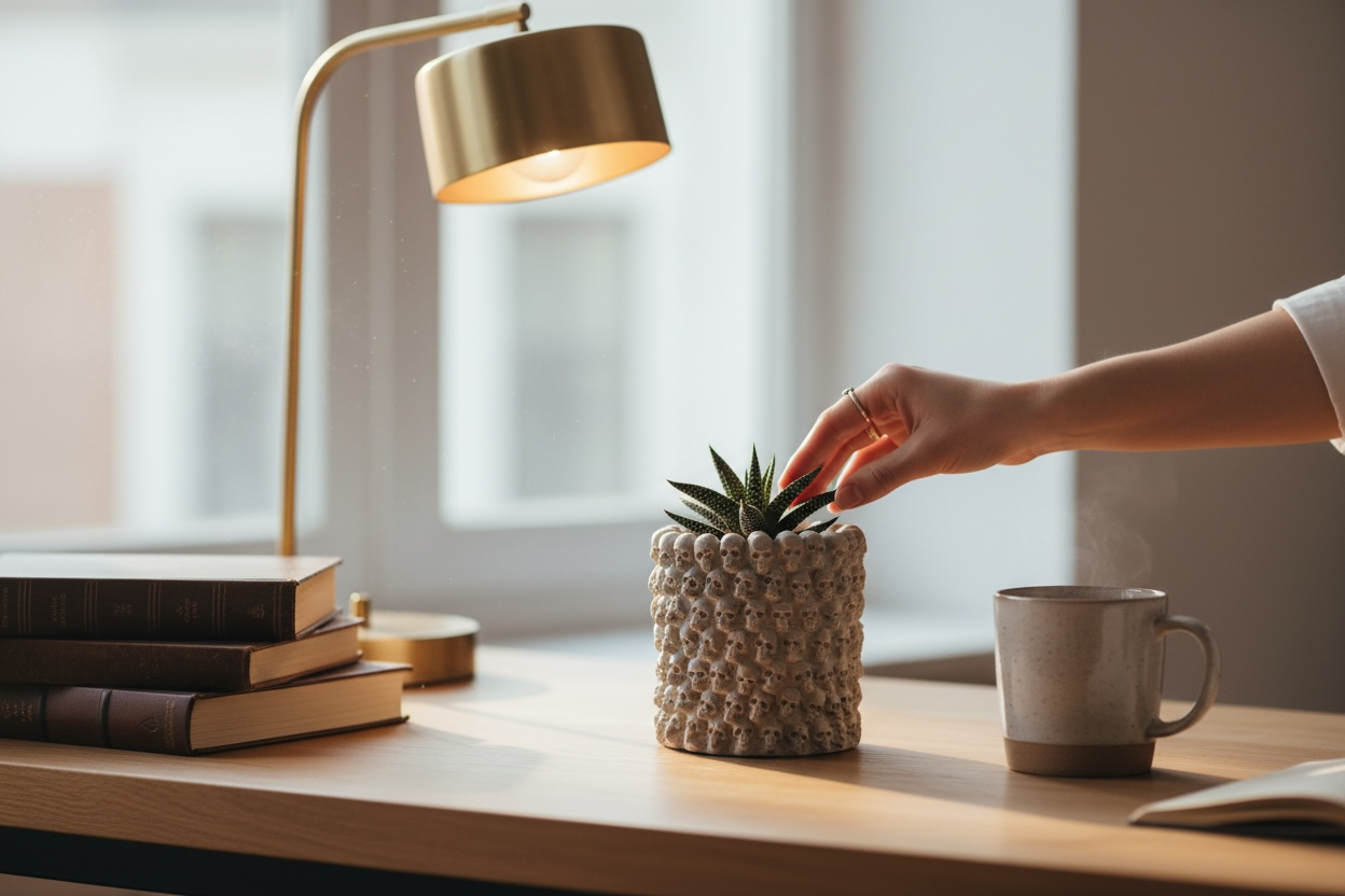Gris Naturel Skull Planter | fr en vente sur Faire1
