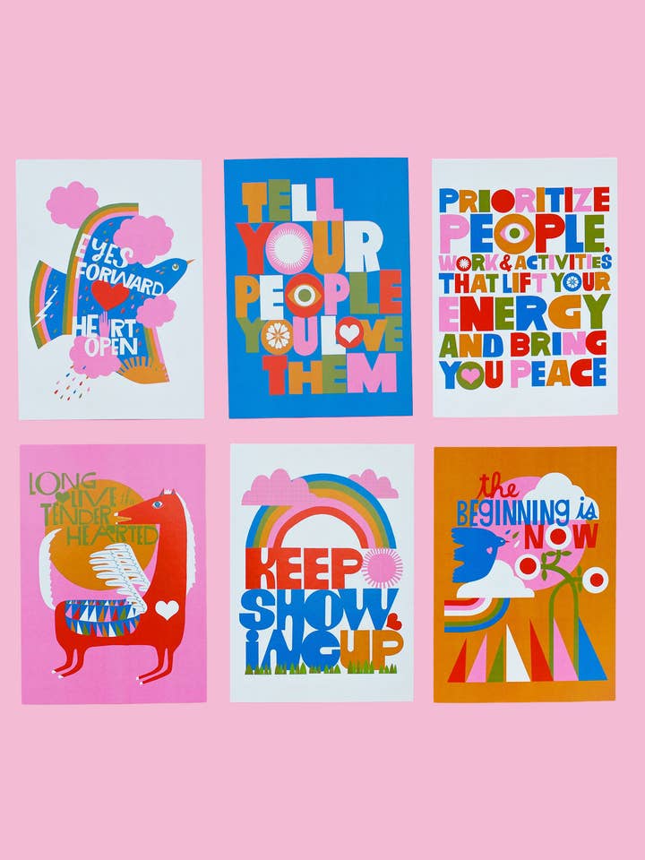 XL Postcard Set of 6 with Inspirational Messages for wholesale by Lisa Congdon Art & Illustration