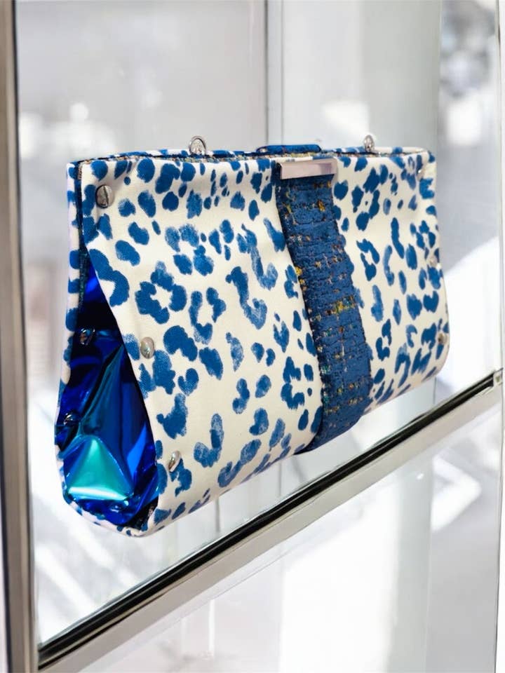 Blue Leopard Clutch for wholesale by Soderena Designs
