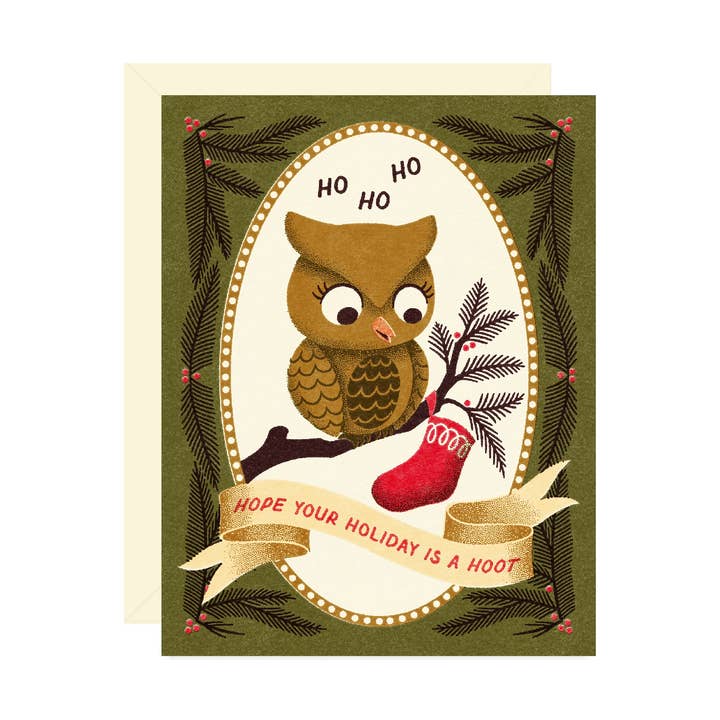 Owl Holiday Card for wholesale by Wallflower Paper & Party