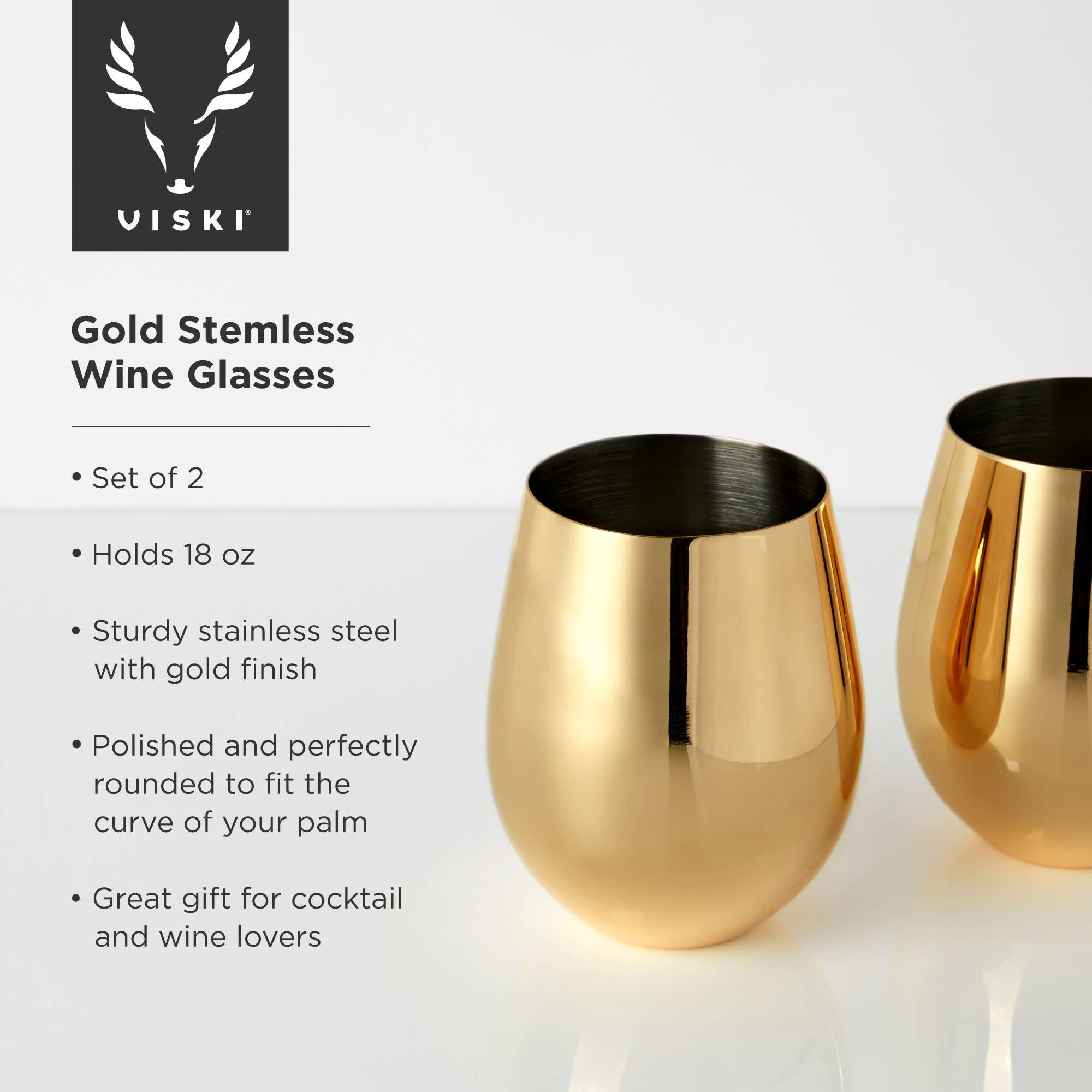 Viski - Wholesale Wine Glass - Belmont™ Gold Plated Stemless Wine Glasses Set of 25