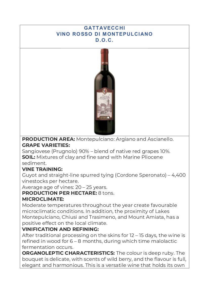 Metina SAS - Wholesale Red Wine - Di Montepulciano DOC Gattavecchi Red Wine cl. 75 1