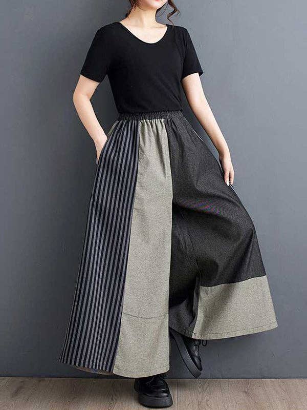 GRAY High Waisted Loose Elasticity Pockets Split-Joint Striped Pants Trousers for wholesale on Faire3