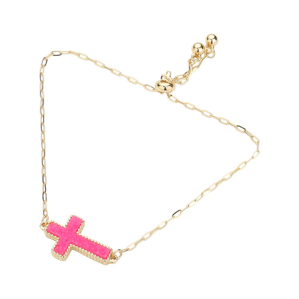 Sensibling Corp. – Pulseira com pendente por atacado – Pulseira Ajustável com Druza Cruz e Fecho de Puxar1