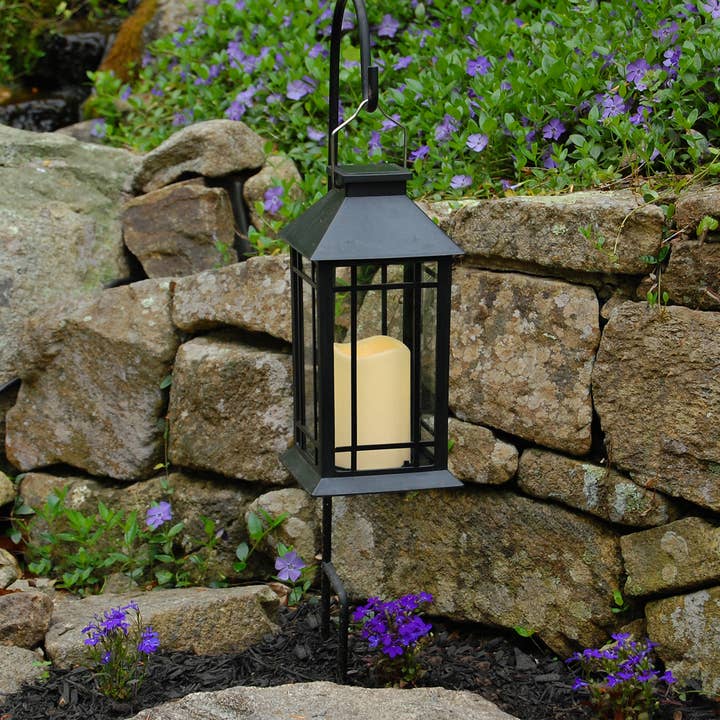LumaBase - Wholesale Lantern - Solar Powered Lantern with LED Candle - Black Window3